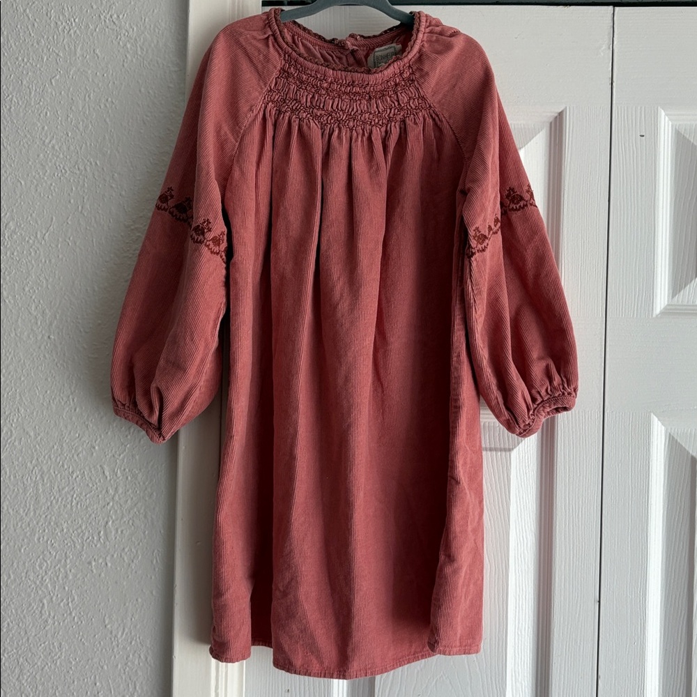 Bonheur Du Jour Girls 6Y Pink Corduroy Embroidered Smocked Peasant Dress